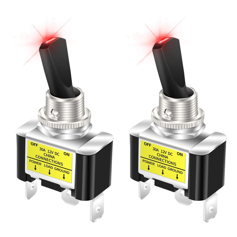 DaierTek 30 Amp Heavy Duty DC Toggle Switch, 12V 30A Lighted Toggle Switch with Red LED 12 Volt for Automotive Car Truck Vehicle UTV -2pcs - Image 1